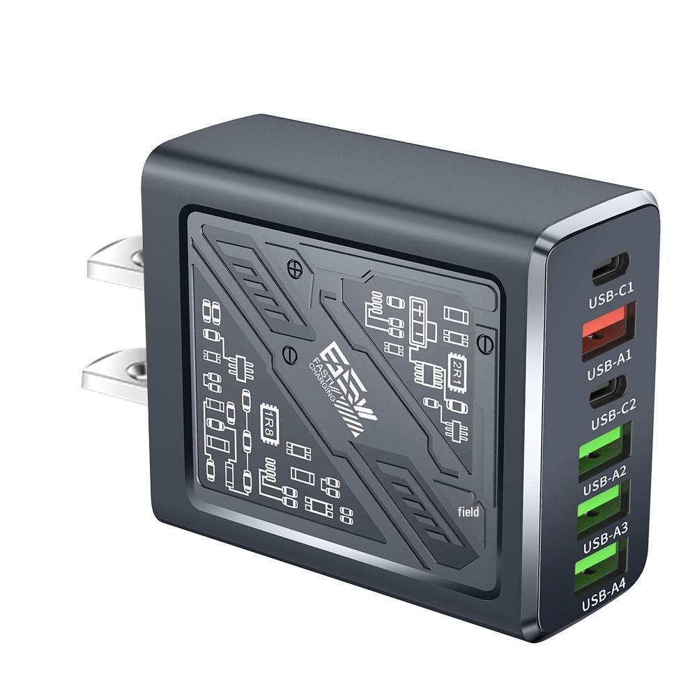 Chargeur de téléphone multiport: 2 ports USB Type-C PD + 4 ports USB, Chargeur de voyage 3,1 A