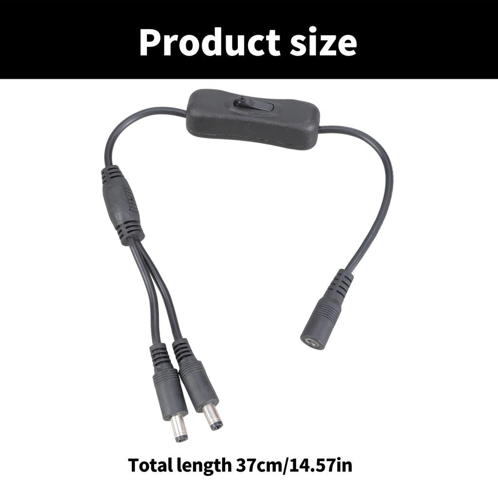 5.5x2.1mm DC5521 Y Splitter Power Cable Female to Double Male Extension with Switcher for LED and CCTV 37CM