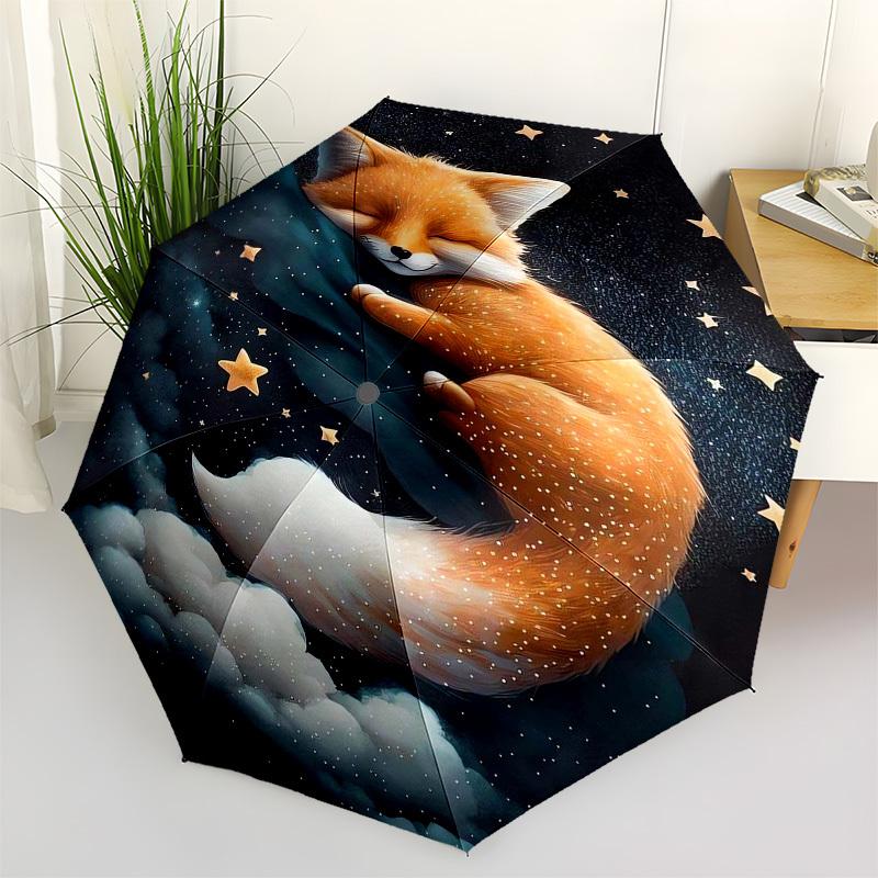 

1pc Sleeping Fox in Starry Sky Umbrella with Plastic Handle,Vibrant Cartoon Pattern,Multi-functional UmbrellaPT225