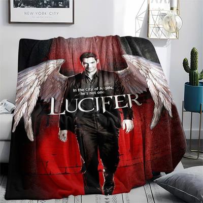 1Pc Lucifer Print Flannel Blanket, High Quality Comfortable for All Seasons, Home Decor, Warmth and Comfort, Perfect for Gifts