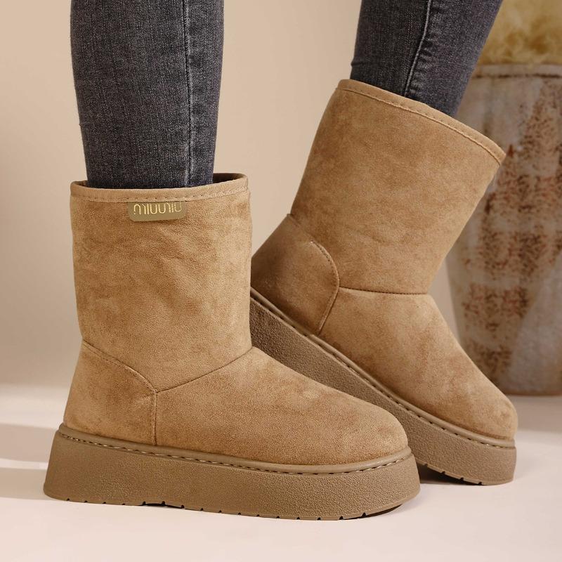 Damen Winterstiefel mit weiter Weite - Mid-Calf Plateau-Stiefel mit dickem warmem Fleecefutter, wasserdichte rutschfeste Kaltwetterstiefel