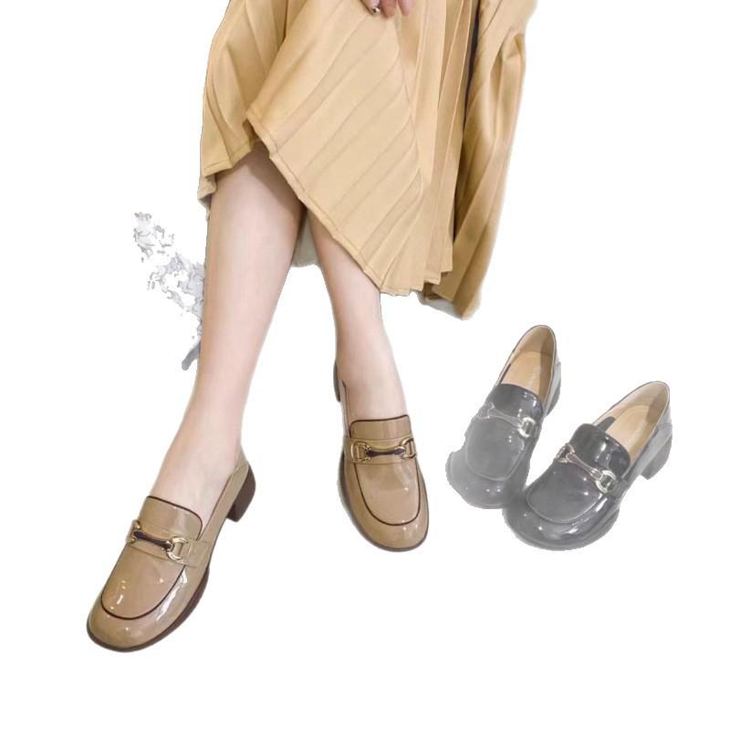 2025 Lacquered Loafers Thick Heel One Pedal Deep Mouth Single Shoes Soft Sole Soft Surface Small Leather Shoes