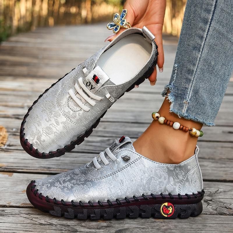 Новые Женские Повседневные Кожаные Туфли Большого Размера На Низком Каблуке Плоская Подошва Круглый Носок На Шнуровке Глубокий Вырез Мягкая Подошва Мягкие Нескользящие 36 серебряный 2550₽