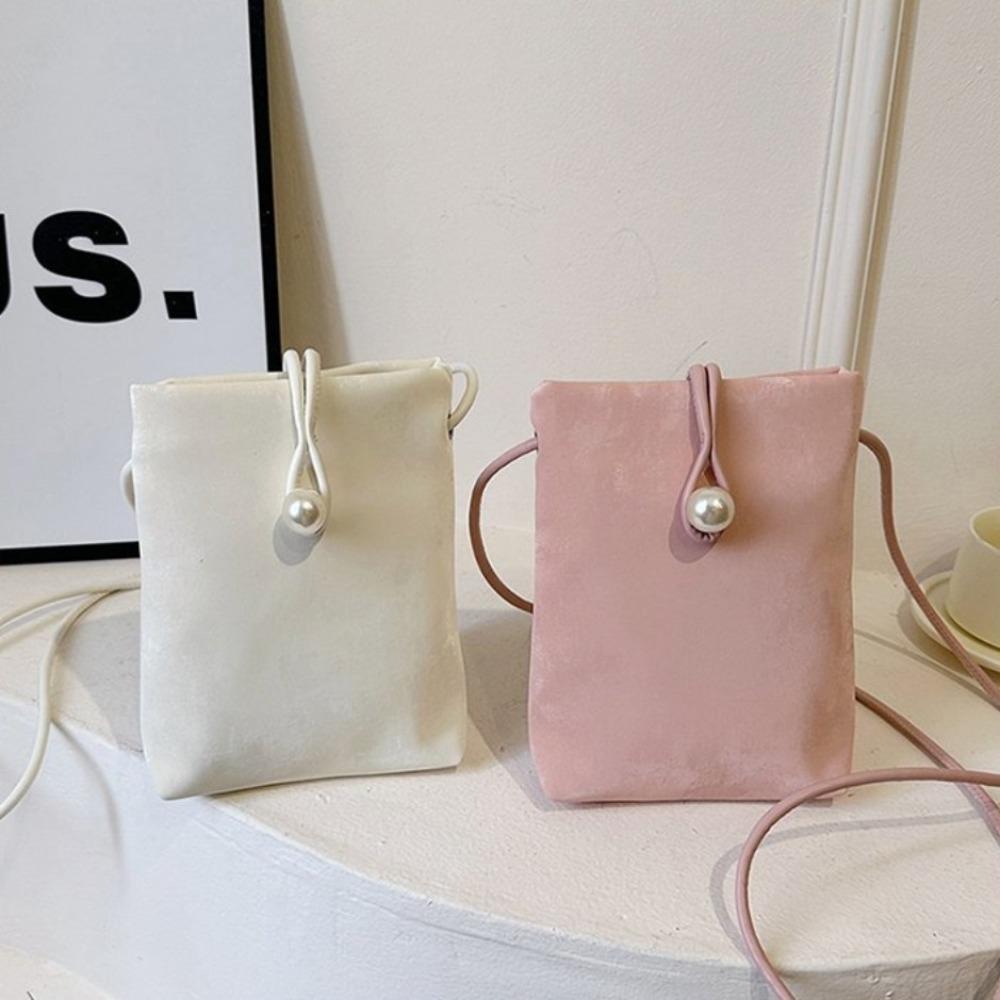 Pu Leather Small Square Bag Pearl Crossbody Bag Simple Shoulder Bag Girls