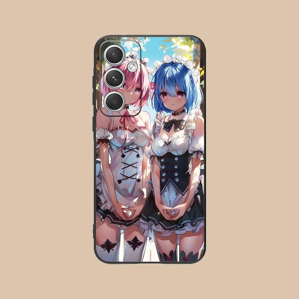 Re Zero Rem Girl Mobile Cell Phone Case for Samsung Galaxy S24 S23 S22 S21 S20 S10 S9 Plus FE Ultra Lite Black Phone Cover Shell