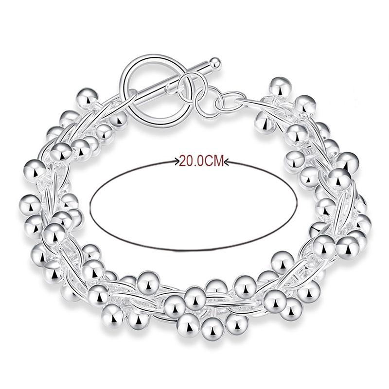 Bracelet de perles de raisin lisses, bijoux fantaisie en argent 925