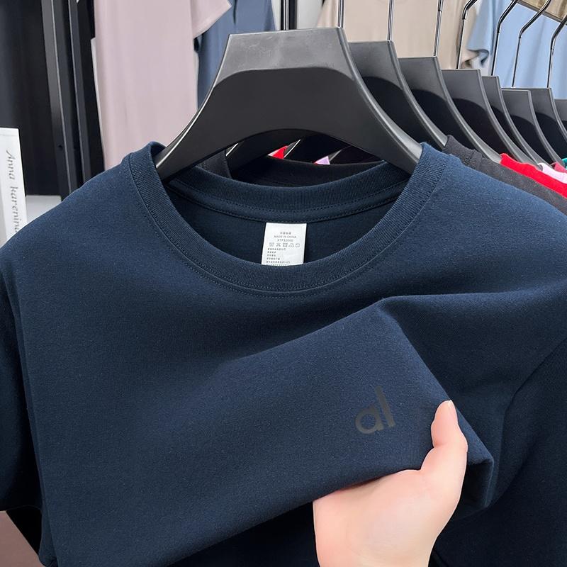 Wovey Heren T-shirt met ronde hals en korte mouwen van katoen, effen kleur, met letterprint, casual en veelzijdig, sportief. L