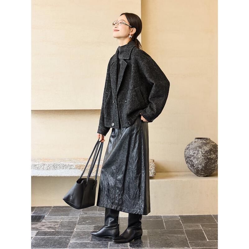 Women's 2025 Winter Herringbone Wool-Blend Lapel Coat
