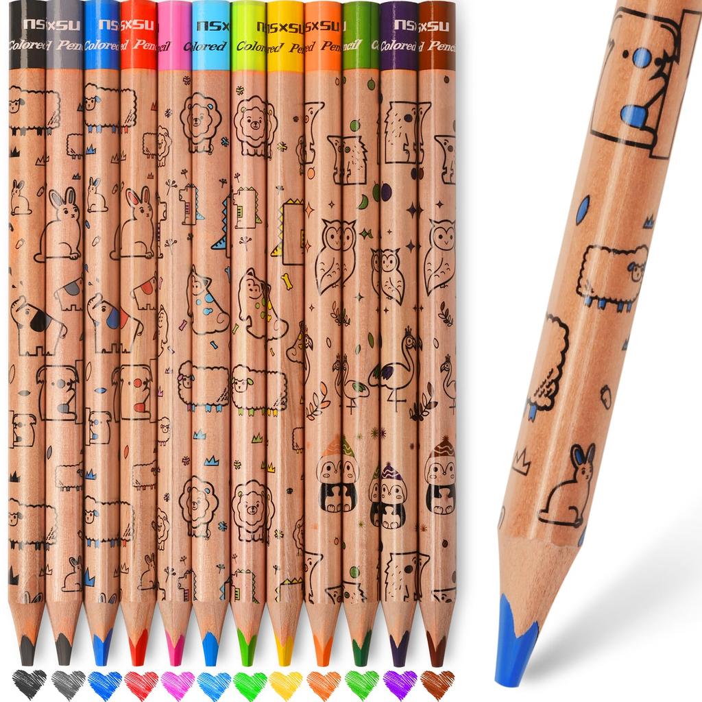 nsxsu Jumbo Triangular Colored Pencils 12-Color Set