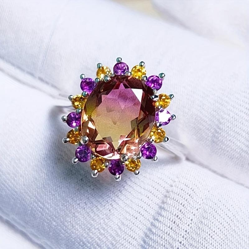 [Hot Flower Ring] Hot Colorful Synthetic Gems Women s Flower Ring | New Purple Fashion Jewelry 6