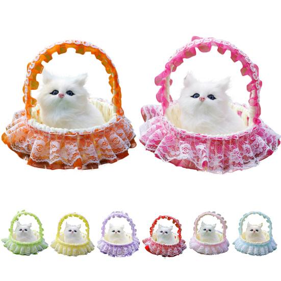 Simulation Cat Model Vivid Sounding Kitten Doll Lovely Miniature Figurine Decoration Faux Fur 3D Animal Figure Basket Model Car Ornament Craft Gift
