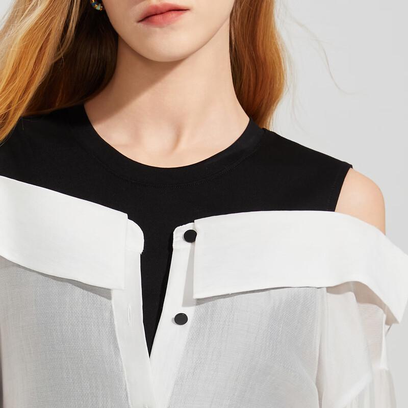 Women's Faux Two-Piece Patchwork Long Sleeve Knit Top