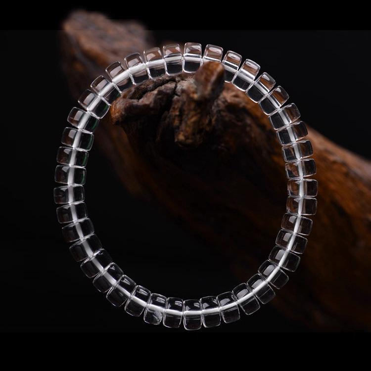 Minimalist White Crystal Women's Bracelet with Straight Cut Barrel Beads