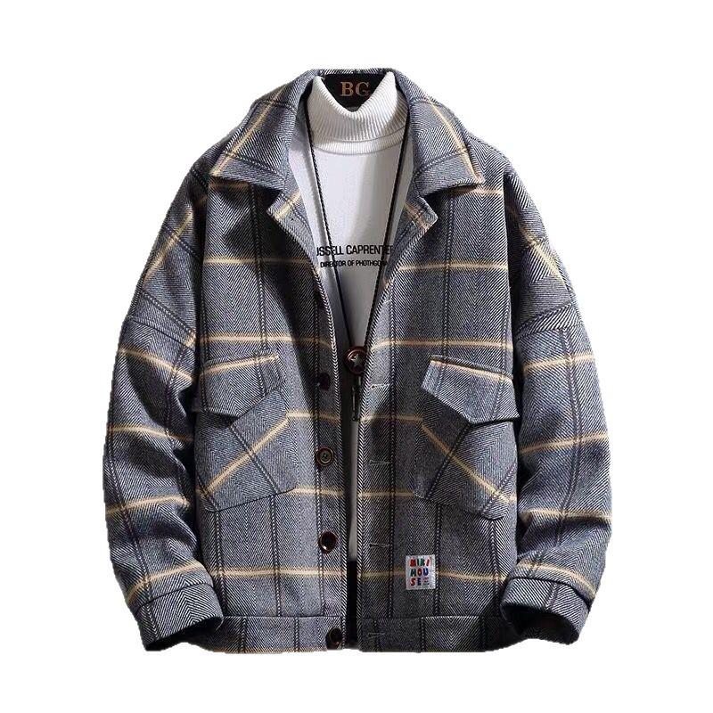 Men's Korean Plaid Woolen Coat - Autumn/Winter Casual British Lapel Windbreaker