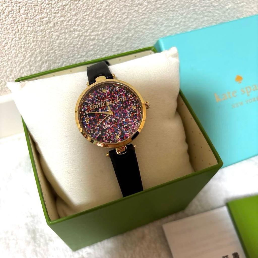 Used kate spade glitter leather belt watch sparkling black gold