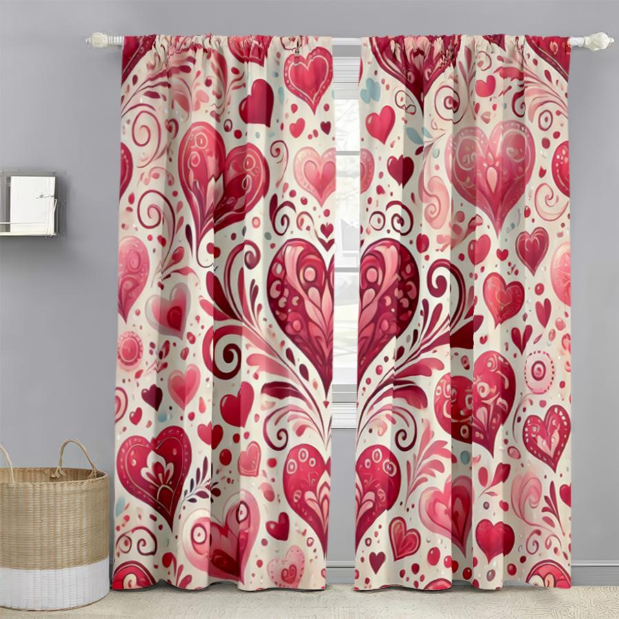 Set Of 2 Artistic Pink Hand Painted Heart Shaped Curtains Style Bedroom Living Room Decorative Drawbar Pockets Curtain Polyester Perfect For