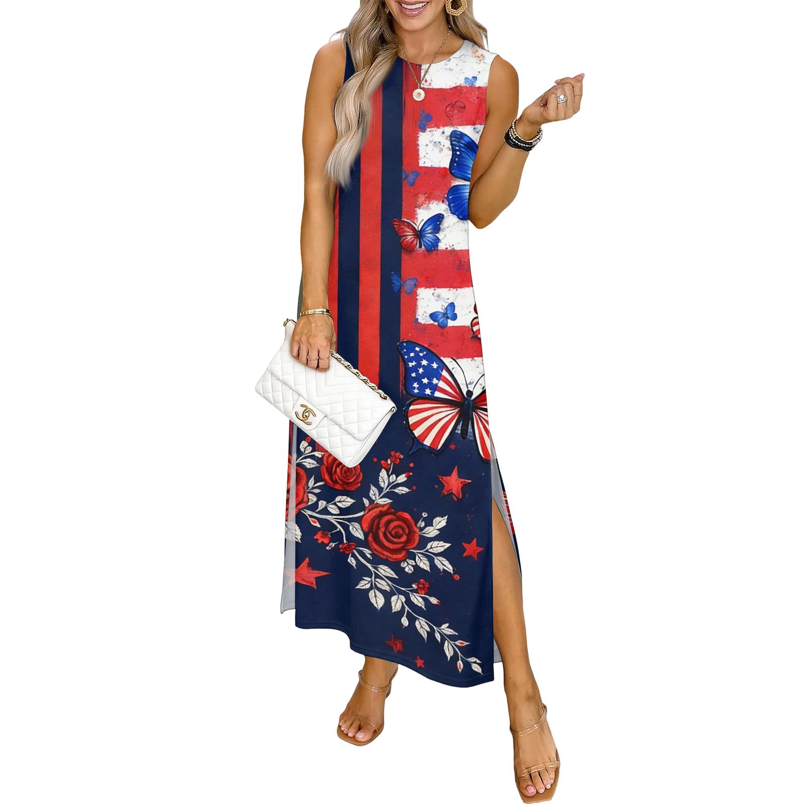 

Women s Fashion Casual Independence Day Print Dress XL кавун червоний колір