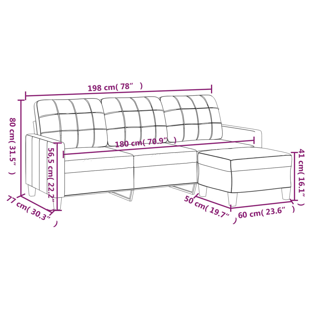 Vidaxl 3-Osobowa Sofa Z Podnóżkiem, Kremowa, 180 Cm, Sztuczna Skóra