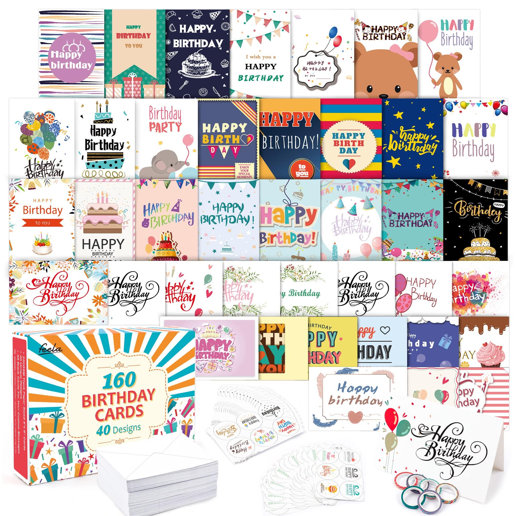 

Feela Happy Birthday 160 Cards in 40 Cute and Masking Tape Message Birthday Celebration Gift and Congratulatory Cards Cards, Designs, Patterns,