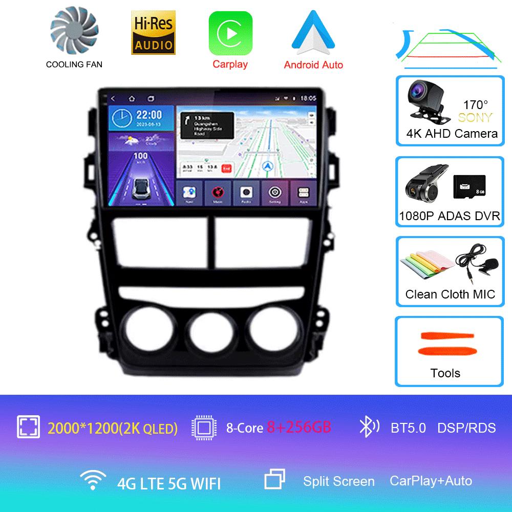 Car Radio Android 14 Carplay Auto For Toyota Vios Yaris 2018 2019 2020 Navigation GPS Multimedia Player video Stereo wifi+4G BT