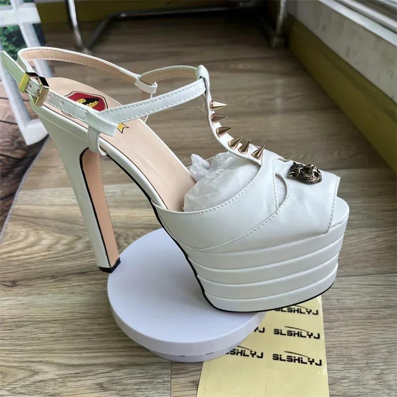 Fashion Brand Sexy Rivet 16cm High Heel Sandals Platform Party Wedding Ball T-stage Women Shoes High Quality Large 43summer Female Shoes