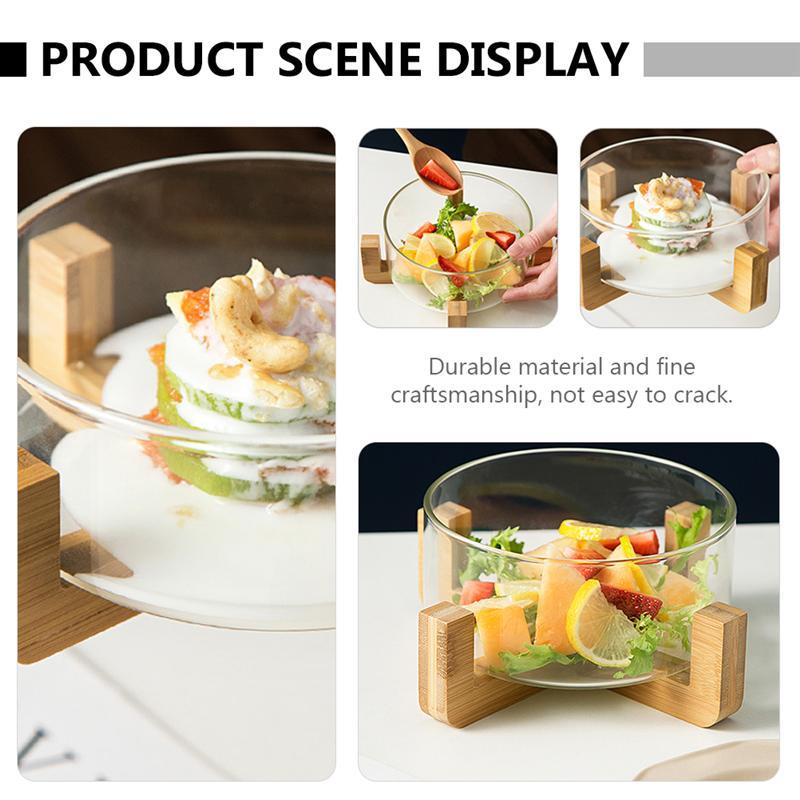 1 Pcs. Glass Kitchen Creative Kitchen Mixing Salad Bowl for Pasta Bowl for Pasta Serving Bowl with Wooden Base | Bowls