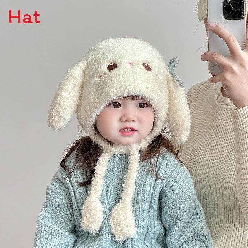 

Winter Baby Hat With Attached Scarf In Plush Material For Insulation And Windproof Coverage For Children белый