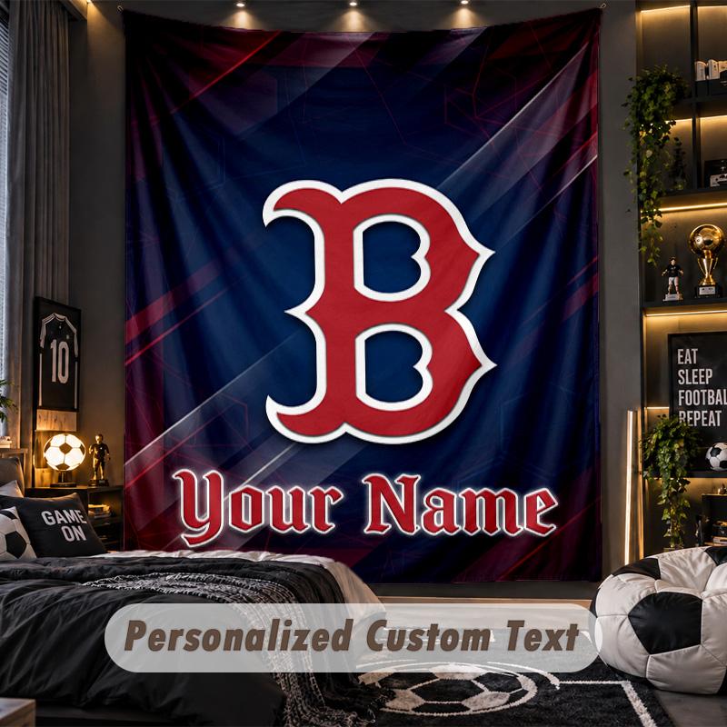 TapestryBoston Red Sox Custom Name Text Personalized Wall Hanging Tapestry Home Wall Decor