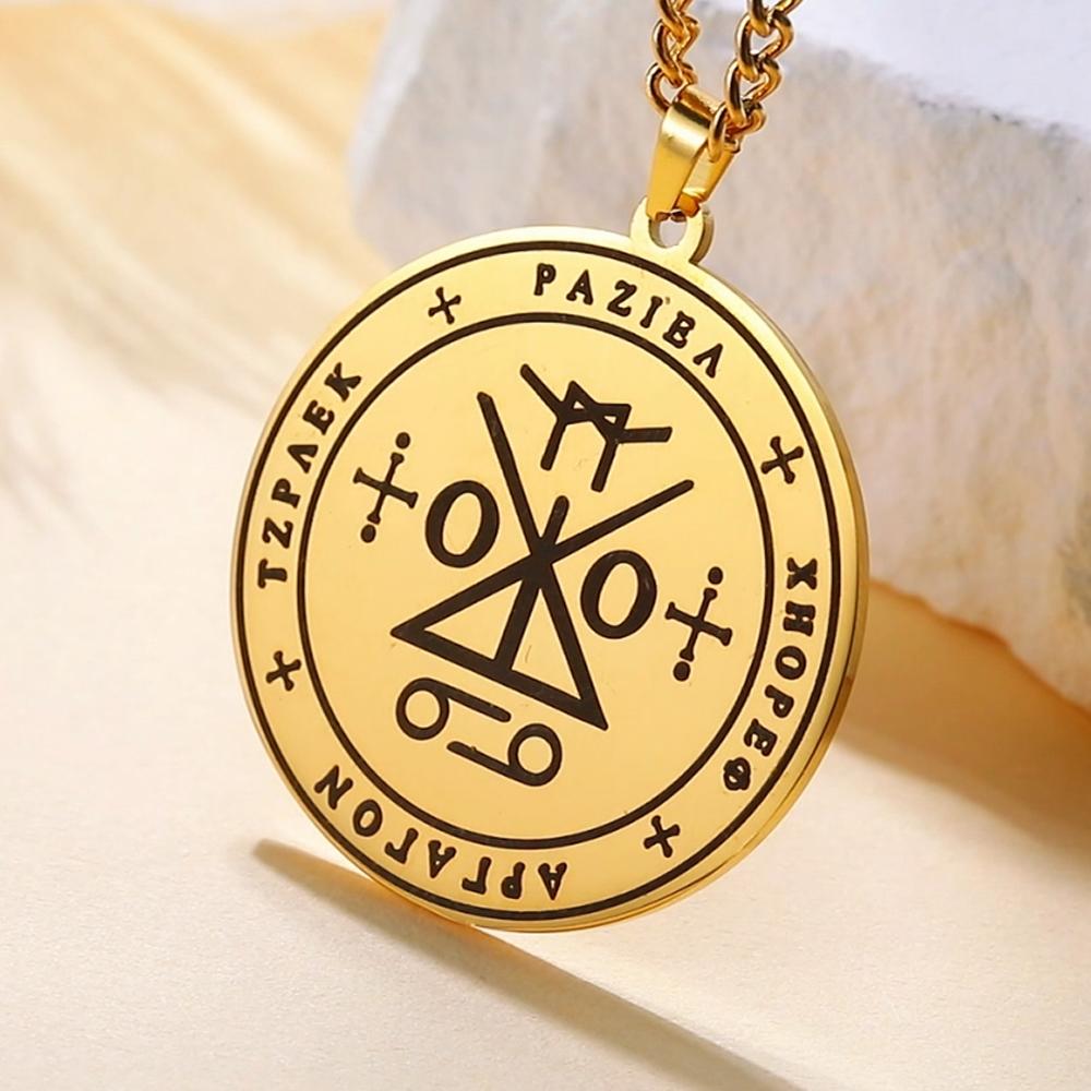 Dawapara Seal of Archangel Raziel Secret of God Amulet Pendant Necklace Sefer Raziel HaMalakh Talisman Stainless Steel Jewelry