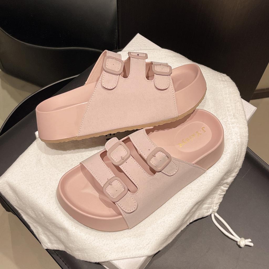 Thick-soled slippers women's outer wear 2025 summer new fashion casual retro buckle casual one-word cool slippers