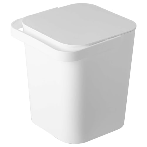 Yamazaki Tower Bucket with Lid, 12L, White, Approx. W27.5 X D26.5 X H28cm, Square, with Handle, Storage Box, 4208