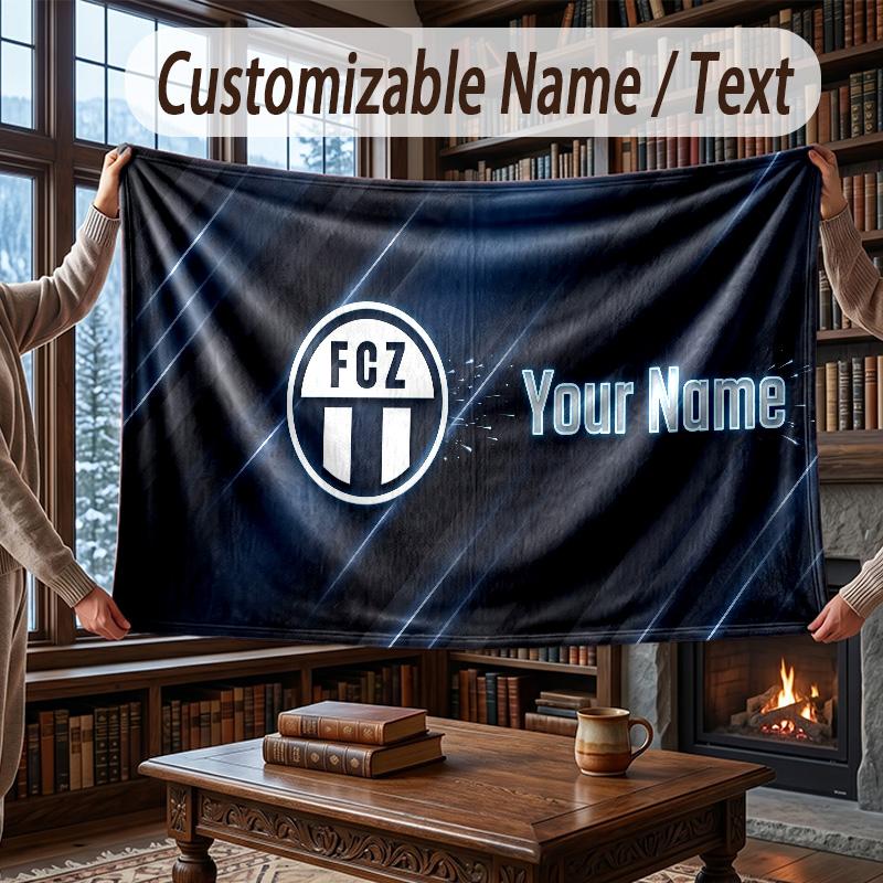 Custom Name Flannel Throw Blanket FC Zürich Pattern Warm Home Decoration