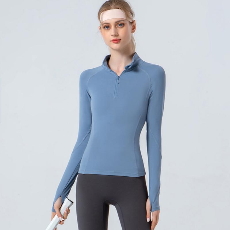 Yoga Clothes for Women, Stand-up Collar, Half-zip Tight Sports Long-sleeved, High-elastic, Quick-drying Clothes, Soft Fitness Clothes Jacket