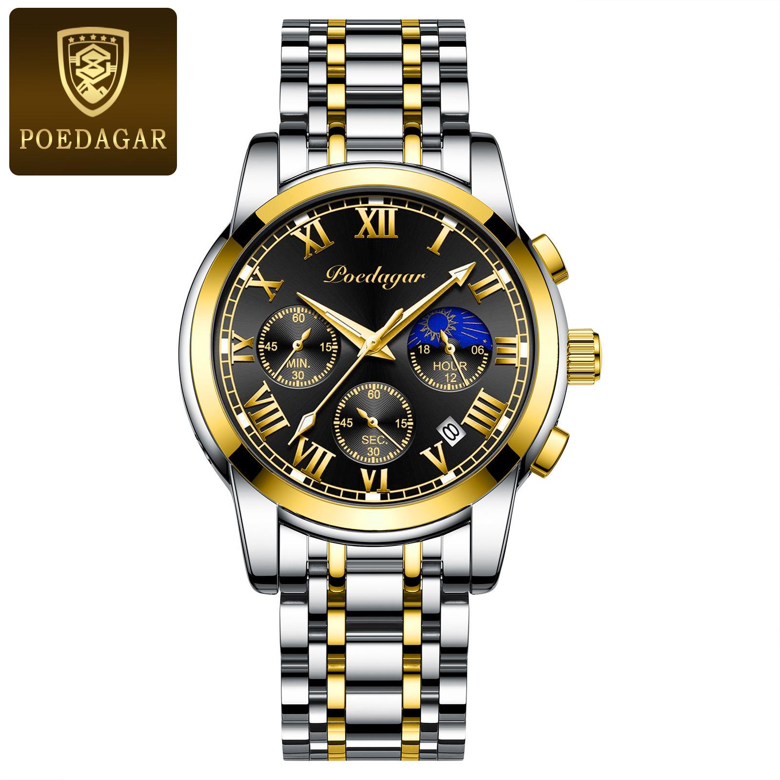 

POEDAGAR Новые роскошные мужские часы с коробкой, многофункциональные водонепроницаемые светящиеся мужские кварцевые часы