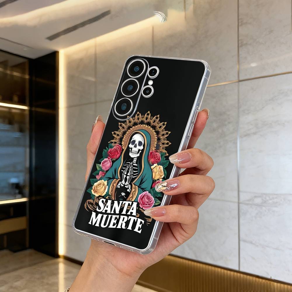 

S-Santa -M-Muerte P-print Phone Case For Samsung S25,S24,S21,S22,S23,S30,Ultra,S20,Plus,Fe,Lite Transparent Cover Samsung S22ULTRA5G
