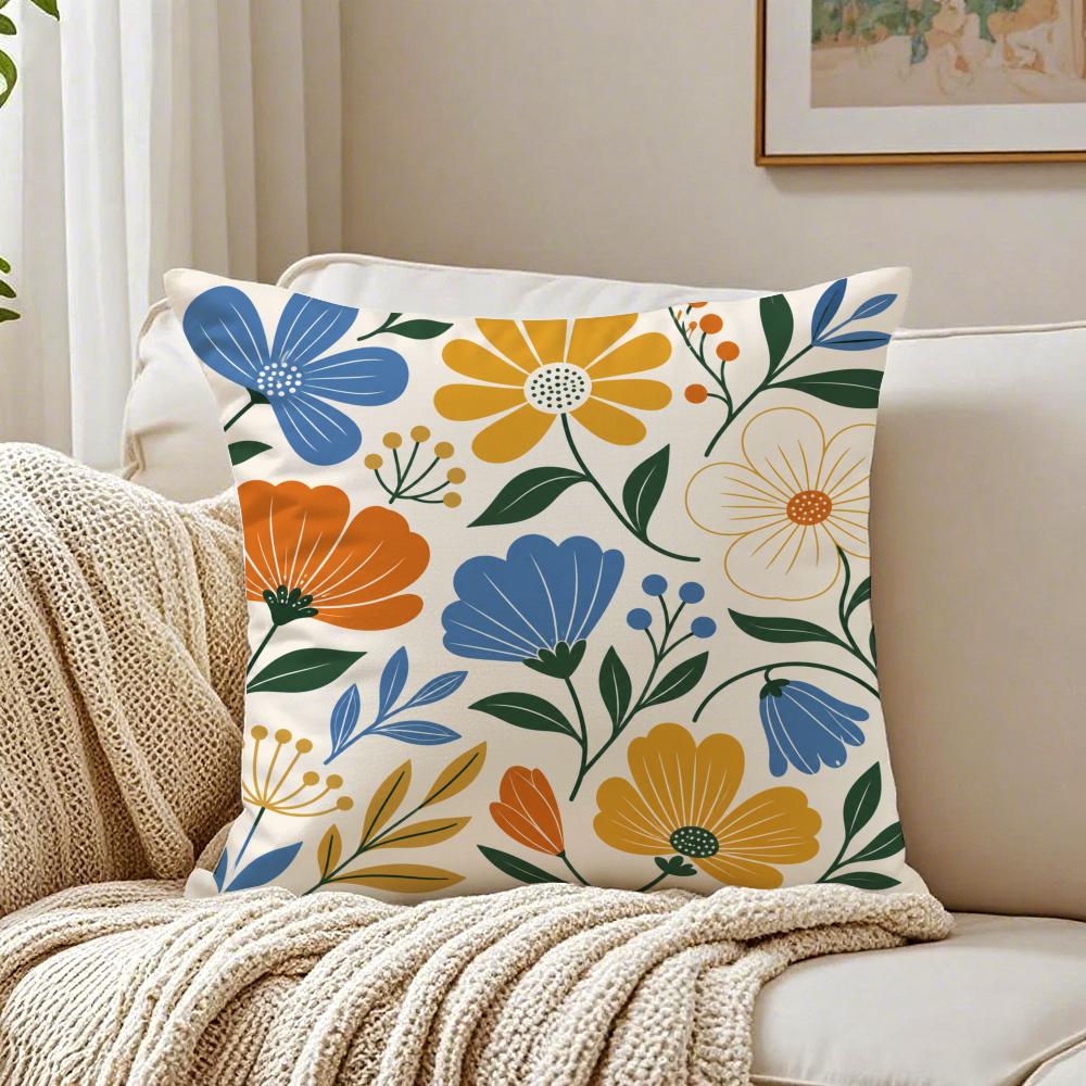 Sunflower Folk Retro Mixed Floral Pillow Case Organic Short Plush Cushion Covers Breathable Washable WrinkleResistant