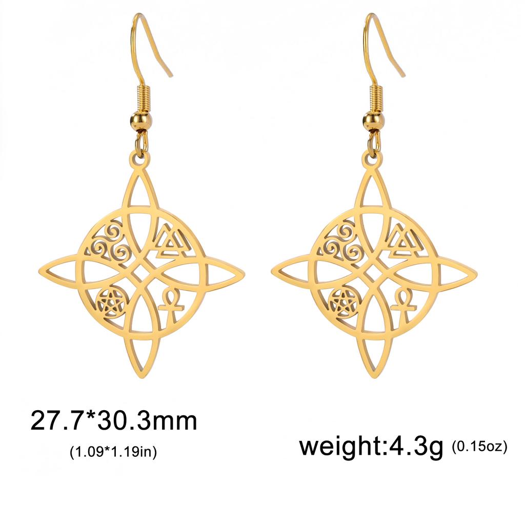 Skyrim Witch Knot Drop Earrings Stainless Steel Valknut Triskelion Ankh Cross Pentacle Earrings Amulet Jewelry Birthday Gift