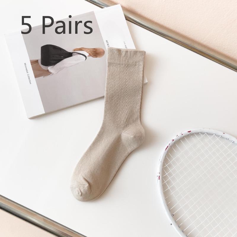 5 Pairs of All Cotton Long Stack Socks for Women In Autumn and Winter