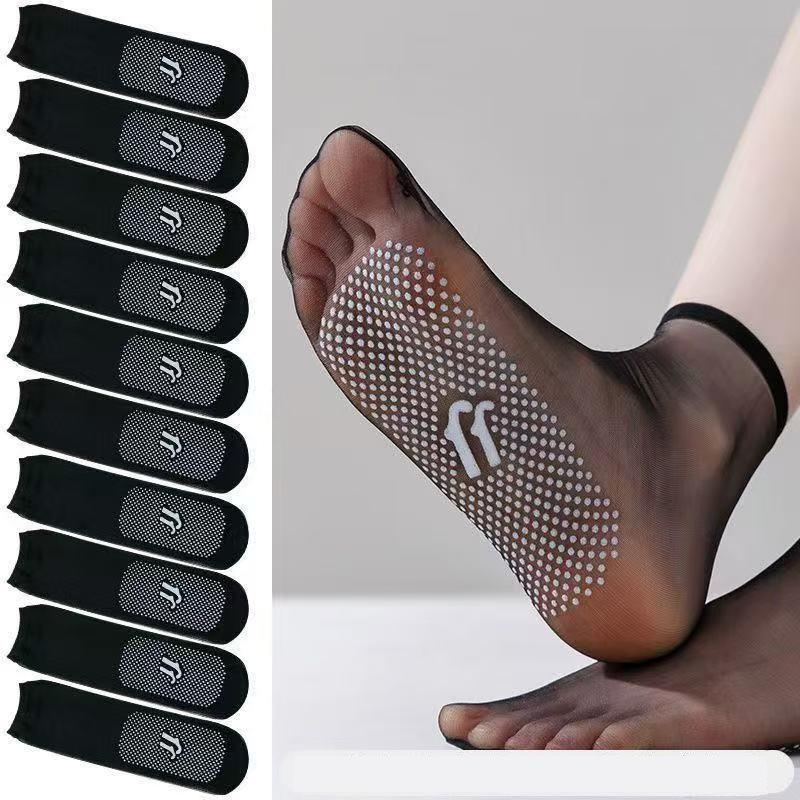 10 Pairs Women Transparent Summer Thin Anti-Slip Socks Set Cool Breathable Ladies Silk Socks