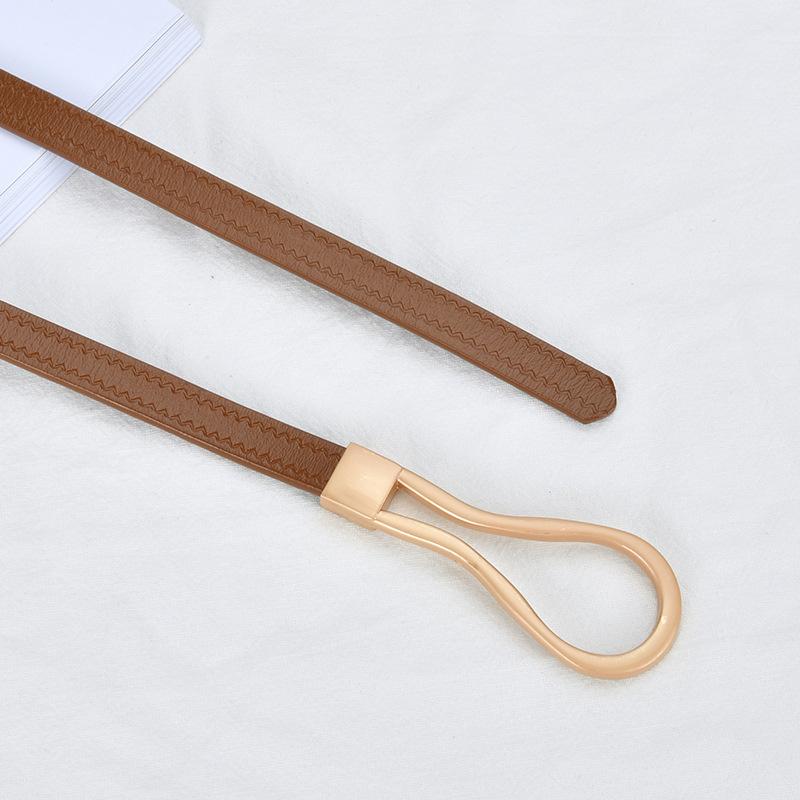 Four Seasons Available New Women'S Leather Thin Belt With No Hole Design Decorative Belt Waist Seal Dress Versatile Two Layer Leather Belt