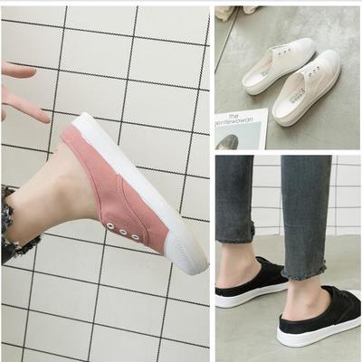 Korean Style Women's Canvas Slip-On Shoes, White, Size 41, No Heel. Perfect for Summer and Year-Round Wear.