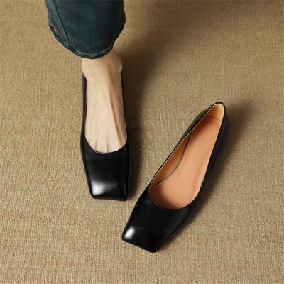 Modne Nowe Wiosenne Skórzane Damskie Buty Kwadratowy Nosek Damskie Szpilki Buty Baleriny Damskie Zapatos De Mujer Zwięzłe Niskie Obcasy Damskie Buty