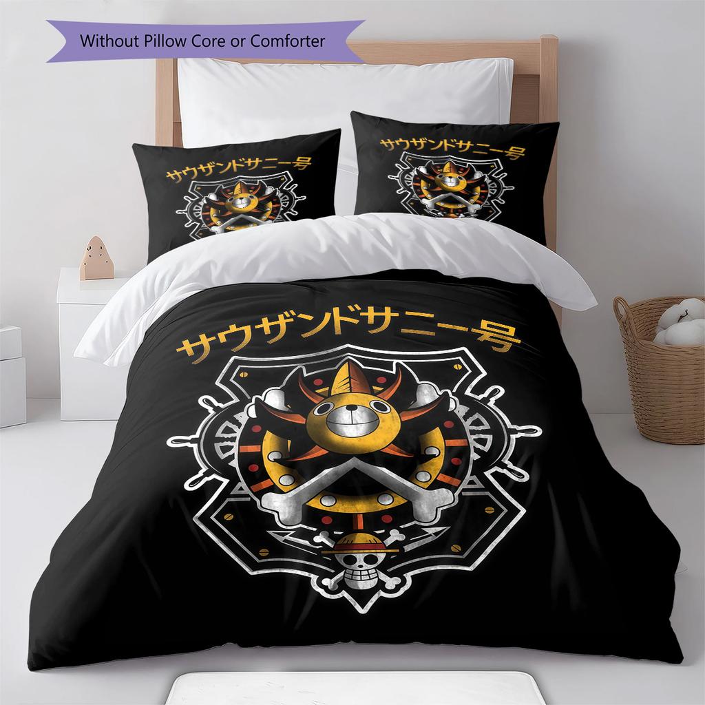 One Piece Jolly Roger Logo Pattern Bedding Quilt Set Quilt Cover Pillowcase Home Birthday Gift(1 * duvet cover + 2 * pillowcase, without core)