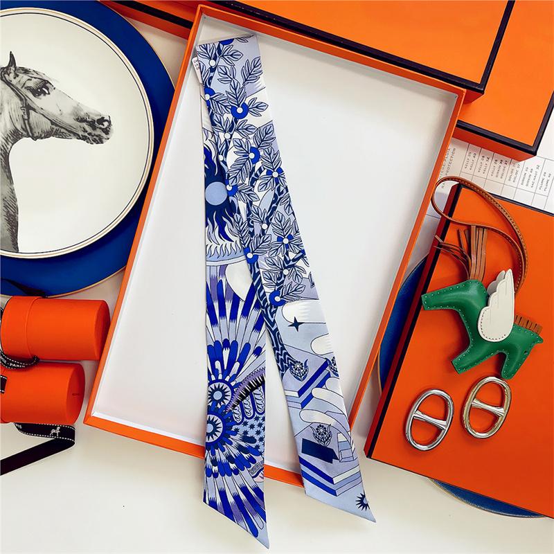 Cachecol de Seda 100% de Alta Qualidade Marca de Luxo Mulheres Faixa de Cabeça Faixa de Cabelo Foulard Gravata Lenço de Pescoço Cachecóis Skinny Acessórios