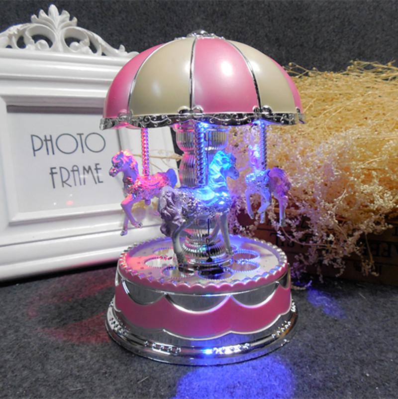 

Horse Vintage Carousel Music Box Kids Toys Flash Light Musical Gifts Christmas рожевий
