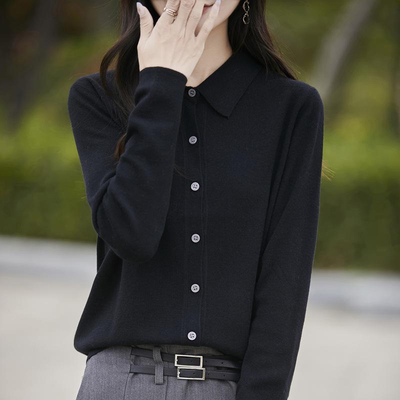 Casual Loose Knitted Long Sleeve Polo Neck Cardigan Sweater