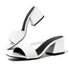 Fashion Summer Women Fashion Slippers Women White Pu Leather Plus Size 42 High Heel Sandals Luxury Heel Female Slippers Zapatos De Mujer