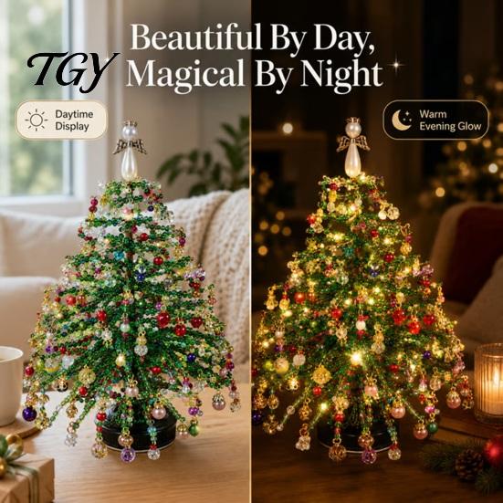 DIY Kerstboom Decoraties Kralenpakket, Handgemaakt met LED Verlichting, Feestelijke Knutselbenodigdheden Project, Kralen Knutselpakket voor Volwassenen, Feestelijk Huis