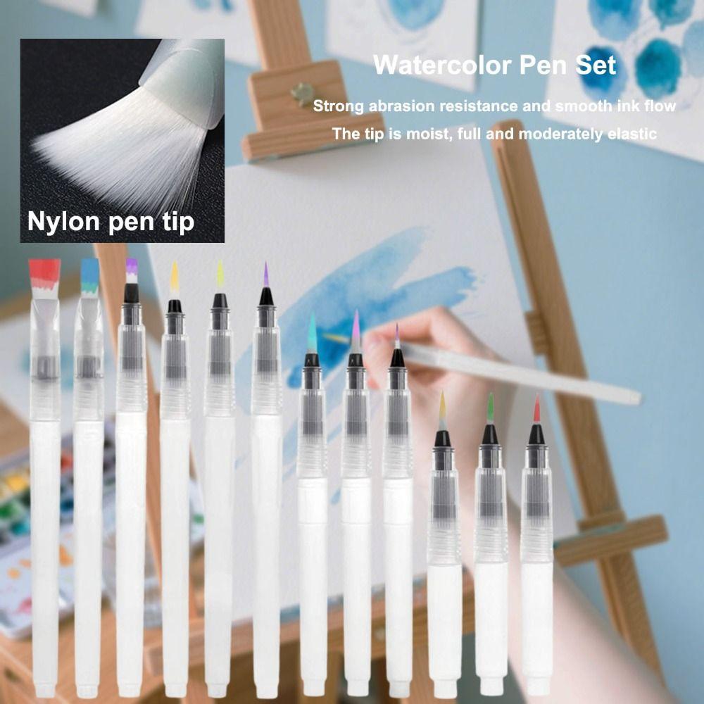 12pcs Pointed Head Calligraphy Brush Set Flat Head Watercolor Pen Set 12pcs/set  Quick Sketch