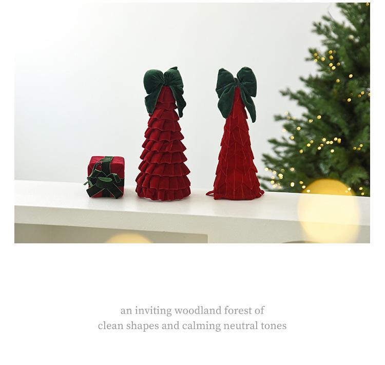 Velvet Layered Christmas Tree Ornament with Red and Green Bow for Festive Decoration